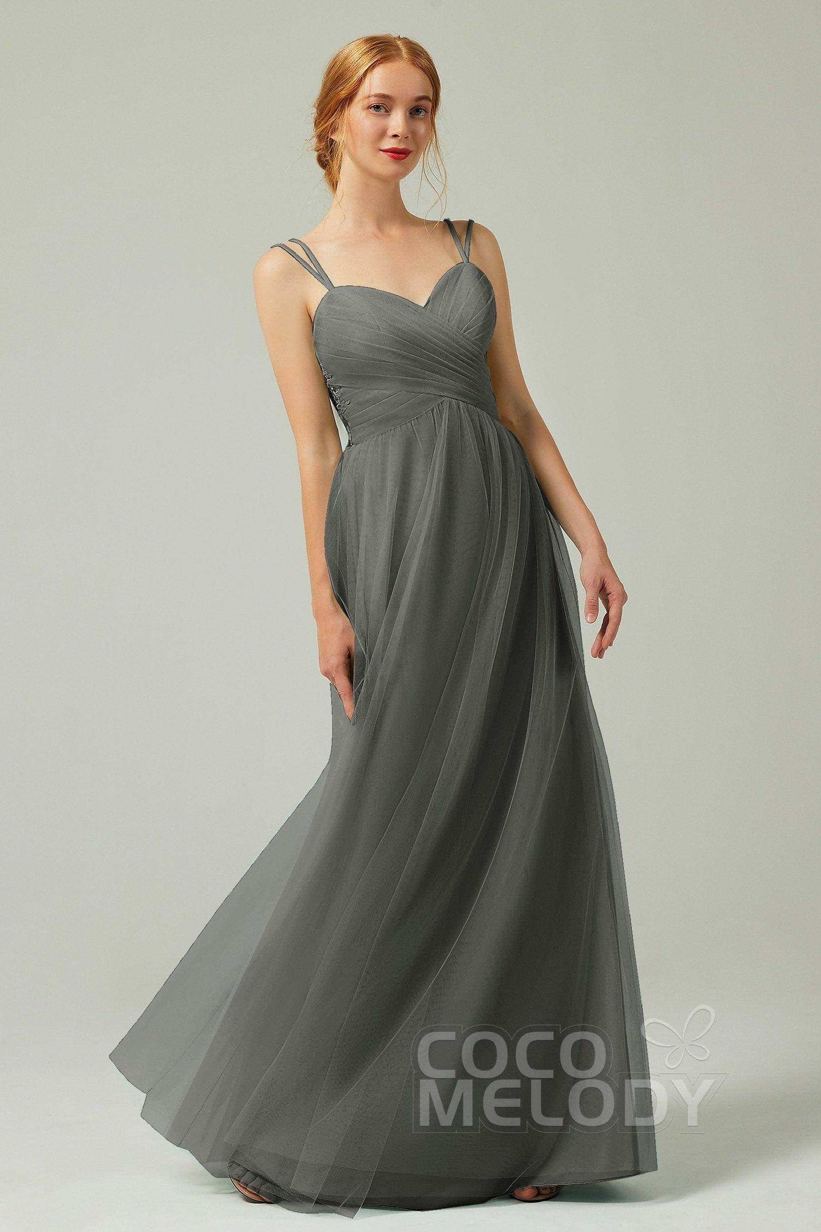 A-Line Floor Length Tulle Bridesmaid Dress CB0325 - COCOMELODY